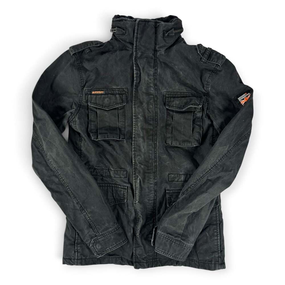 Superdry Rookie Heavy Weather Field Jacket Black Sherpa Lined Military Size S